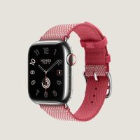 Часы Apple Watch Hermès Series 10 GPS + Cellular 42mm Silver Titanium Case with Framboise/Écru Toile H Single Tour