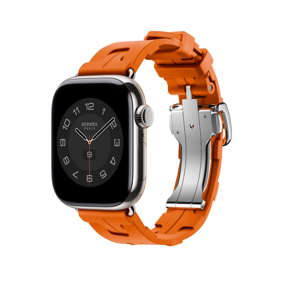 Часы Apple Watch Hermès Series 10 GPS + Cellular 42mm Silver Titanium Case with Orange Kilim Single Tour Deployment Buckle