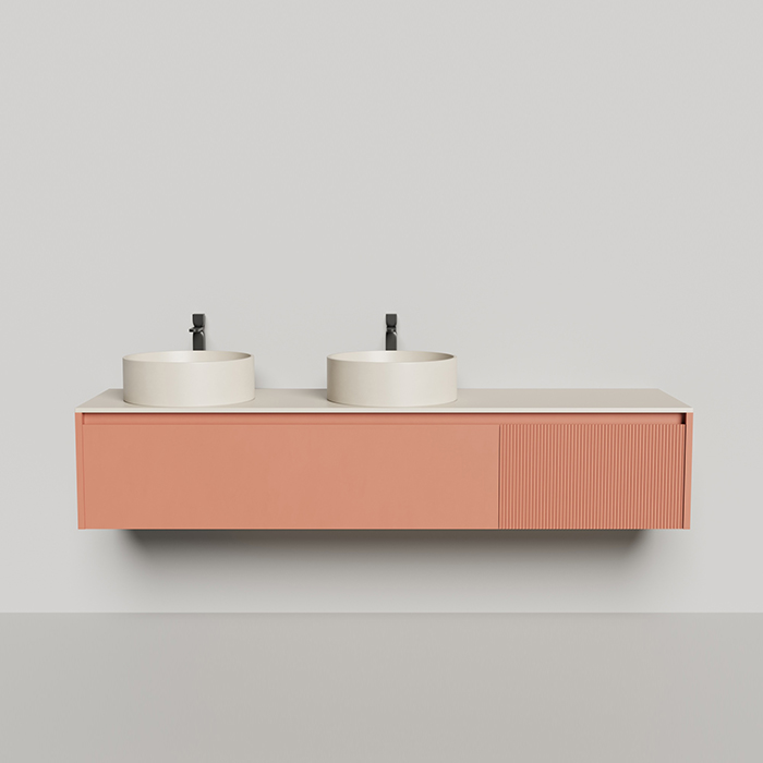 Изображение Модульный комплект мебели Salini Domino персикового цвета (Ral9001) с двумя раковинами 27D120