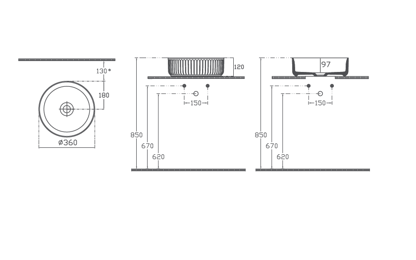 Накладная круглая раковина Isvea Infinity Ion 36 см 10NF66036SV схема 2