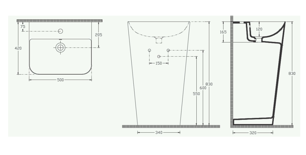 Напольная раковина Isvea Sott'Aqua 50х42х83 с 1 отверстием под смеситель 10SQ37001SV схема 12