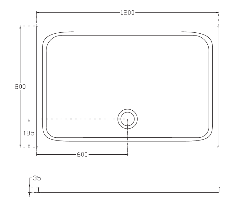 Прямоугольный душевой поддон Isvea Flat 120х80  10DT9703B-42 схема 2