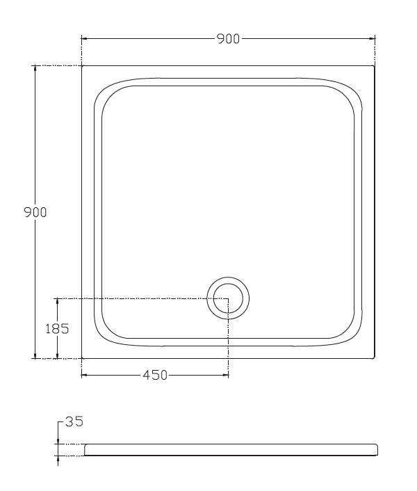 Квадратный душевой поддон Isvea Flat 90х90 цвет серый камень 10DT9704A-42 схема 2