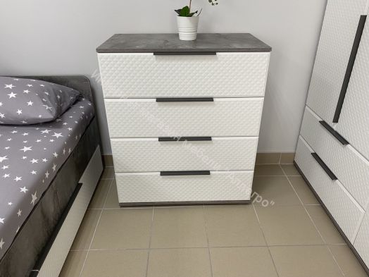 Комод с 4 ящиками "Лео 2" Софт Айс (белый)/Айрон Рок