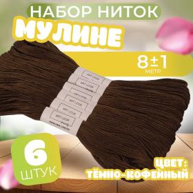 Набор ниток мулине №938, 8 ± 1 м, 6 шт, цвет кофейный