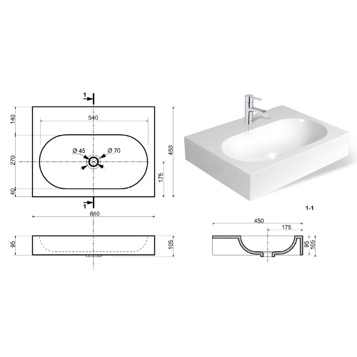 Накладная раковина Эстет Nika 61 см ФР-00014956 ФОТО