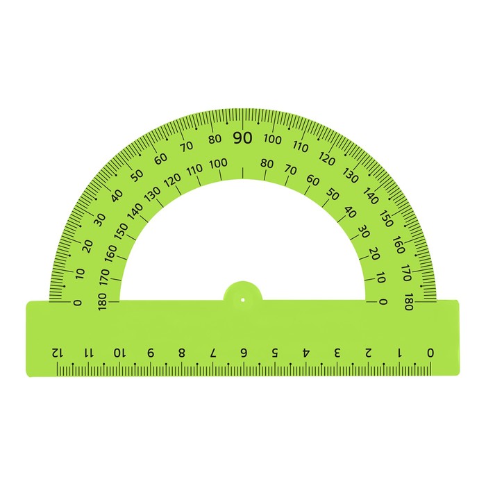 Транспортир 180°/10 см, Calligrata, пластиковый, прозрачный, зеленый, микс