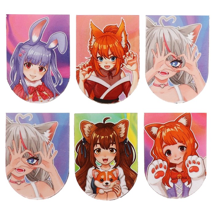 Магнитные закладки 6 штук Neko girl's