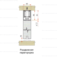 Раздвижная перегородка 2 полотна на видимой направляющей внутри проема установка