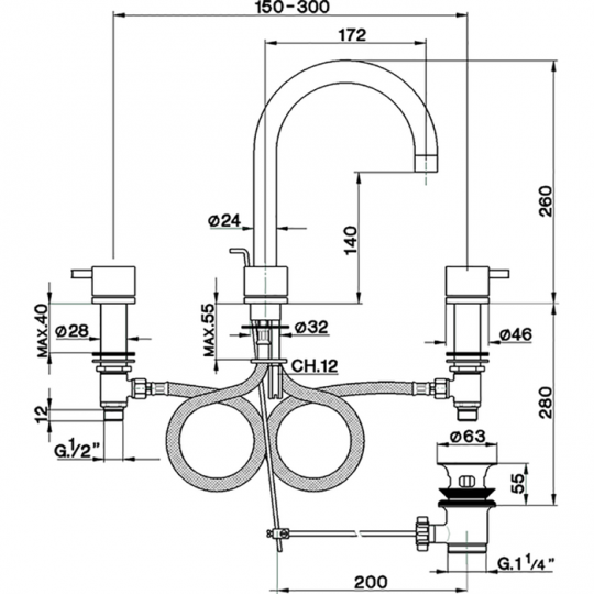 Смеситель для раковины Cisal Nuova Less LN001060 схема 2