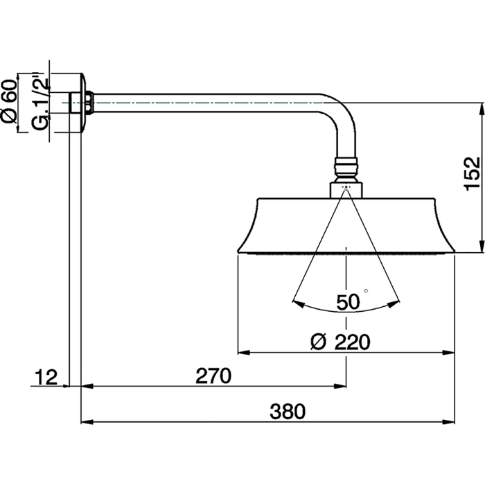 Верхний душ Cisal Shower D220 мм с настенным держателем L270 мм ФОТО