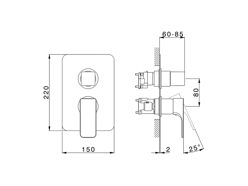 Смеситель для ванны и душа Cisal Cubic CU0BM030 ФОТО