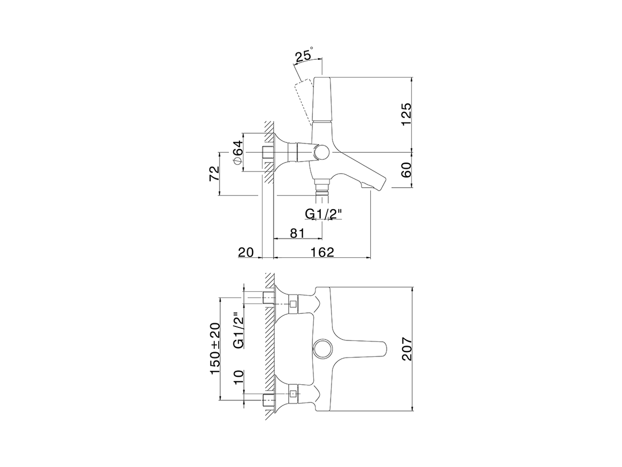 Смеситель для ванны Cisal Vita VI000134/VI000104 схема 2