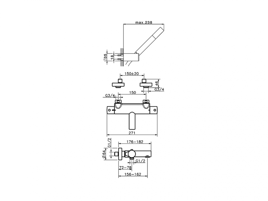 Смеситель для ванны Cisal Slim SMT23010/SMD23010 ФОТО