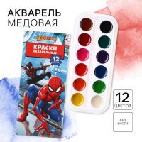 Акварель медовая «Человек-паук», 12 цветов, в картонной коробке, без кисти