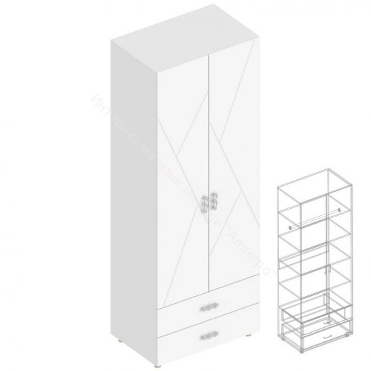 Шкаф 2-ств. с 2-мя ящиками с полками "Сандра" 800 Белый лофт