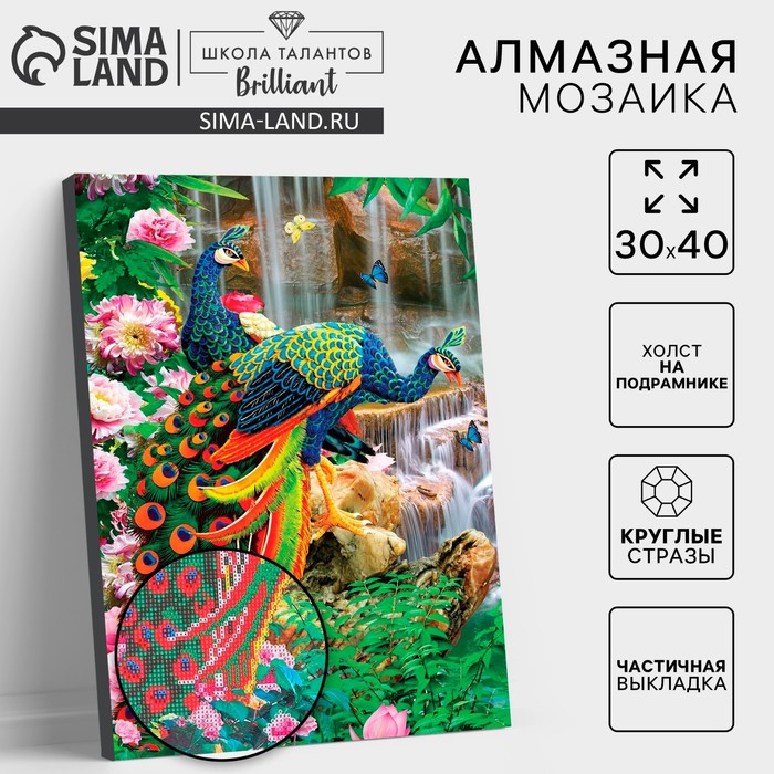 Алмазная мозаика с частичным заполнением на подрамнике «Павлины», 30 x 40 см