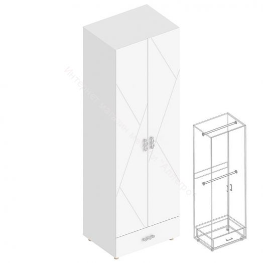 Шкаф 2-ств. с ящиком и 2-мя штангами "Сандра" 700 Белый лофт