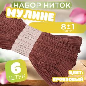 Набор ниток мулине №3858, 8 ± 1 м, 6 шт, цвет бронзовый