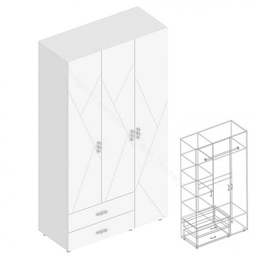 Шкаф 3-ств. с 2 ящиками 1200 "Сандра" Белый лофт