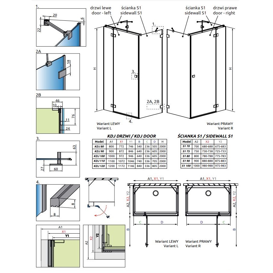 Золотое душевое ограждение Radaway Essenza Pro KDJ+S с двумя боковыми стенками 120х90 см ФОТО