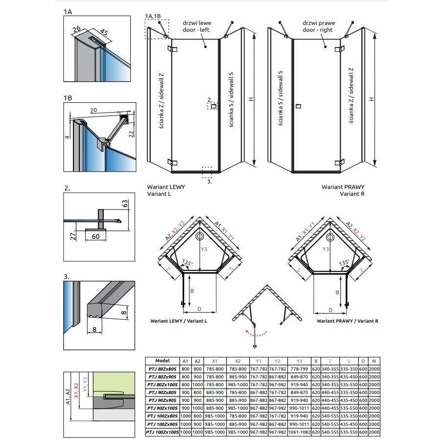 Пятиугольный душевой уголок Radaway Essenza New PTJ 80х80 см ФОТО