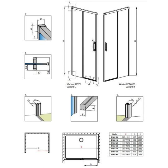 Раздвижная душевая дверь в нишу Radaway Idea DWJ 130 см схема 2