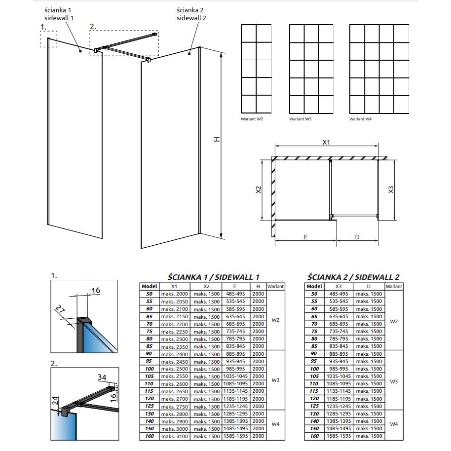 Решетчатая стеклянная душевая перегородка Walk-in Radaway Modo X Black III Factory 120х90 см схема 2