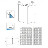 Стеклянная душевая перегородка Walk-in Radaway Modo New Black III Frame с черными перегородками 140х50 см схема 2