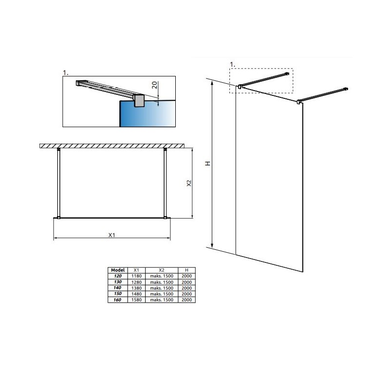 Стеклянная душевая перегородка Walk-in Radaway Modo New Black I Frame с черным профилем 140х200 см ФОТО