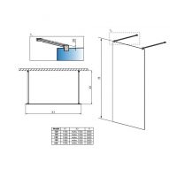 Стеклянная душевая перегородка Walk-in Radaway Modo New Black I Frame с черным профилем 140х200 см схема 2