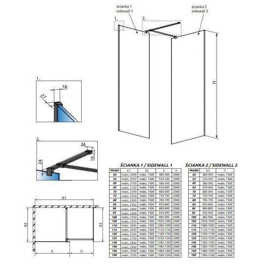 Душевая перегородка из стекла Walk-in Radaway Modo X Black III Frame 130х100 см схема 2