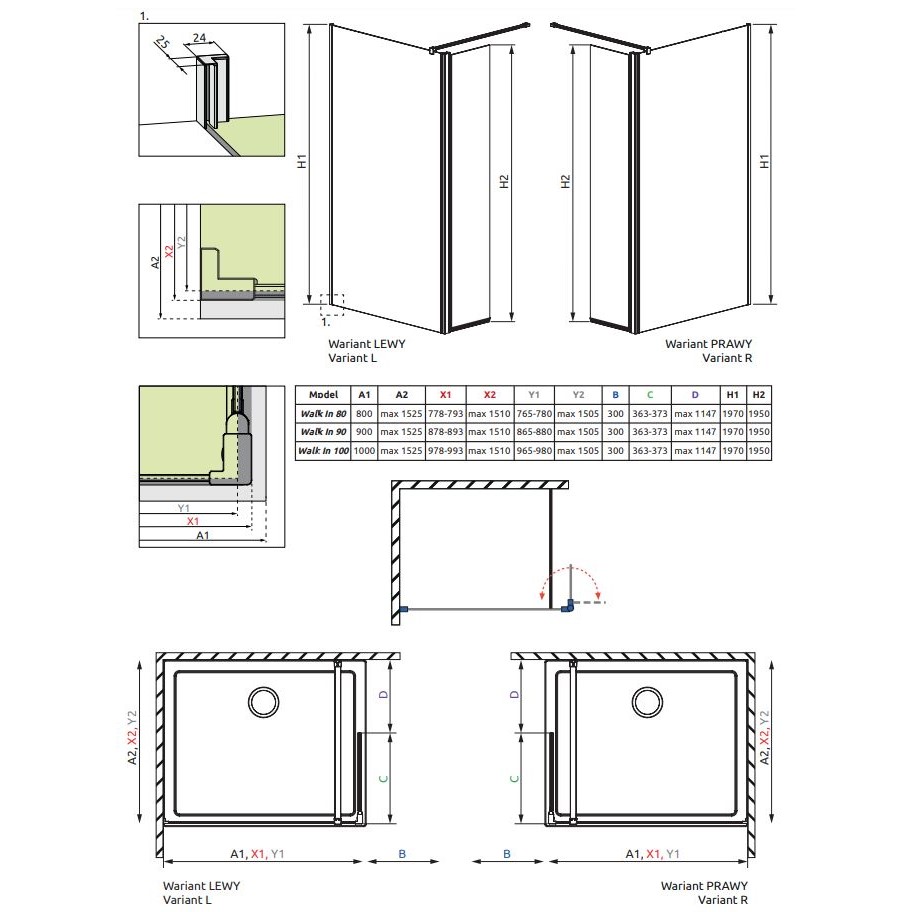 Душевая перегородка Walk-in Radaway Eos с распашной дверцей 80 х 197 см ФОТО