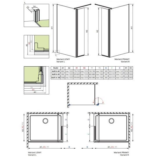 Душевая перегородка Walk-in Radaway Eos с распашной дверцей 80 х 197 см схема 2