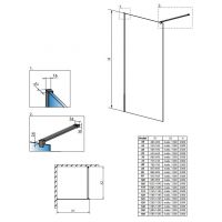 Душевая перегородка Walk-in Radaway Modo X Black II Frame в черной раме 80 х 200 см схема 2