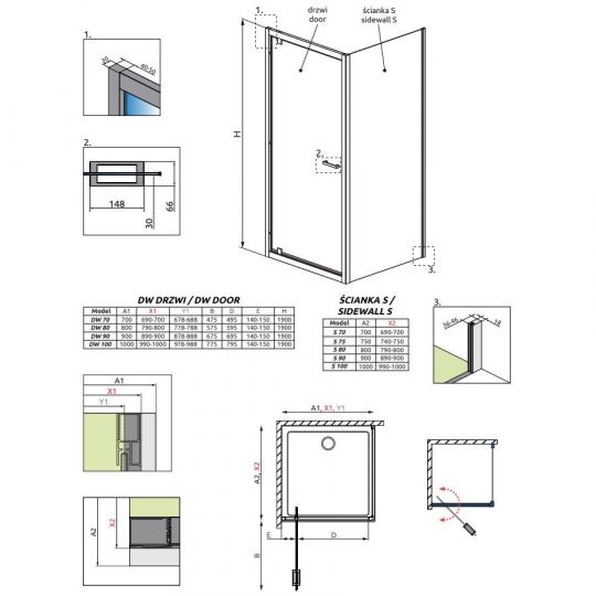 Душевой уголок Radaway Twist DW+S с поворотной дверью 80х75 см схема 2