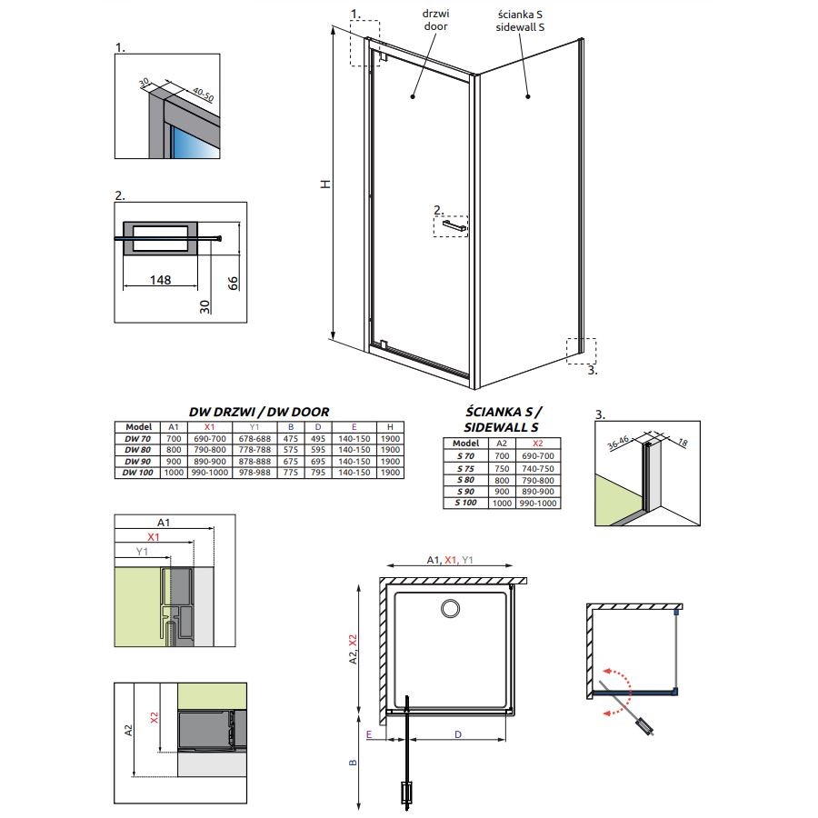 Душевой уголок Radaway Twist DW+S с поворотной дверью 80х90 см схема 2