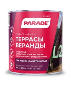Лак Parade Classic L25 Террасы & Веранды 2.5л Полуматовый, Алкидно-Уретановый, Бесцветный / Парад Классик L25.
