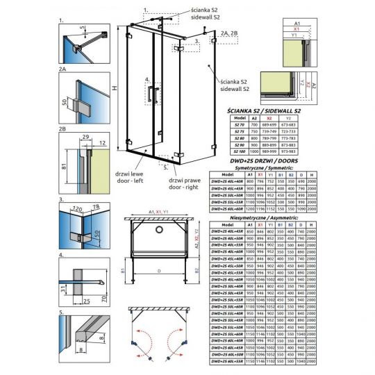 Пристенный душевой уголок Radaway Arta DWD+2S двухдверный 120х80 см схема 2