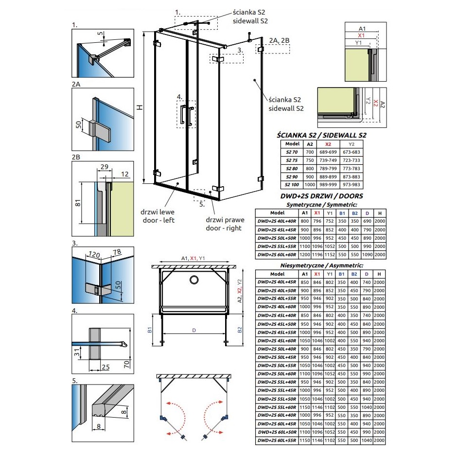 Пристенный душевой уголок Radaway Arta DWD+2S двухдверный 120х100 см схема 2